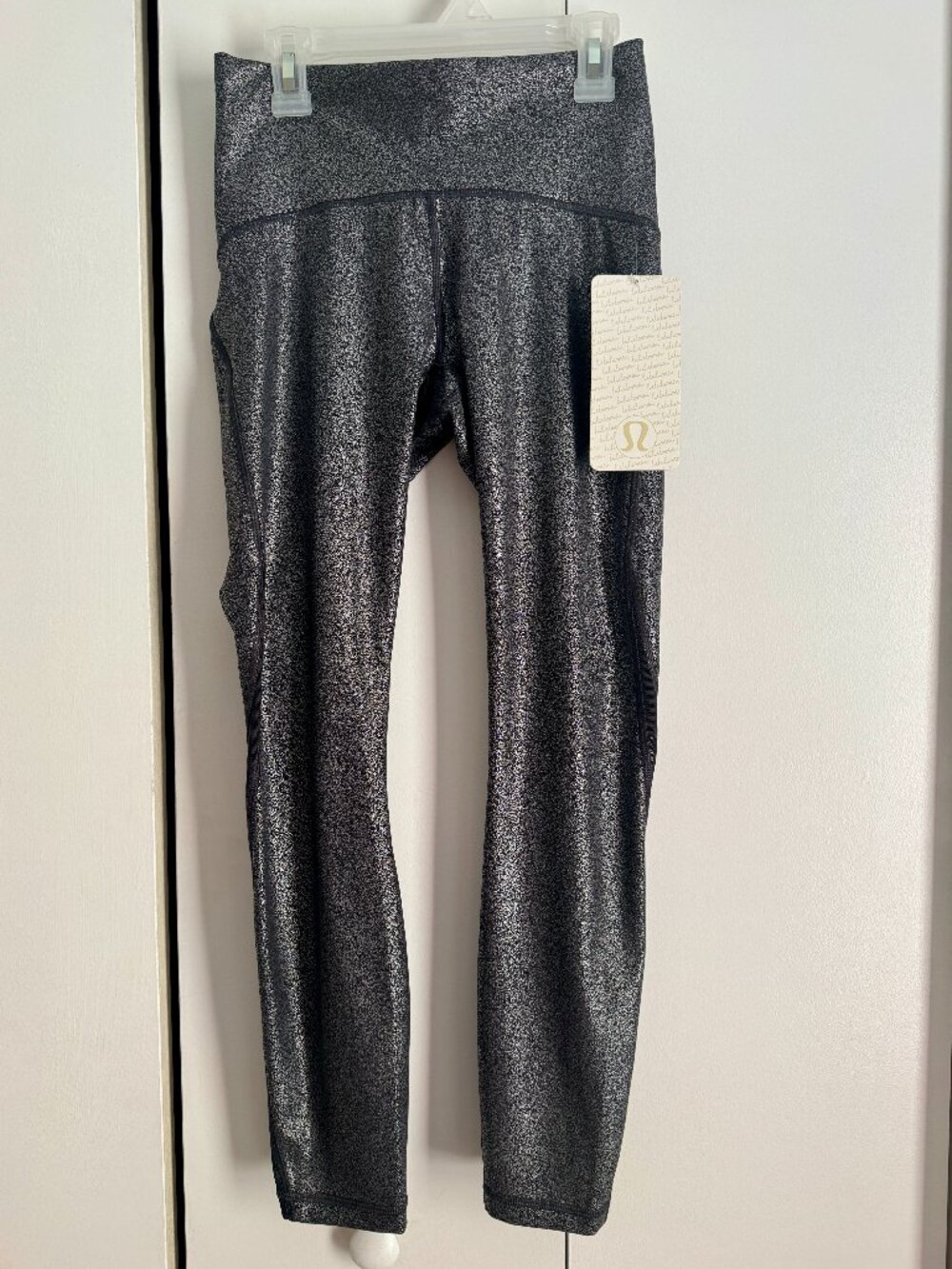 Lululemon Shiny Charcoal Silver Black Metallic Mid Rise Leggings Women's Size 4